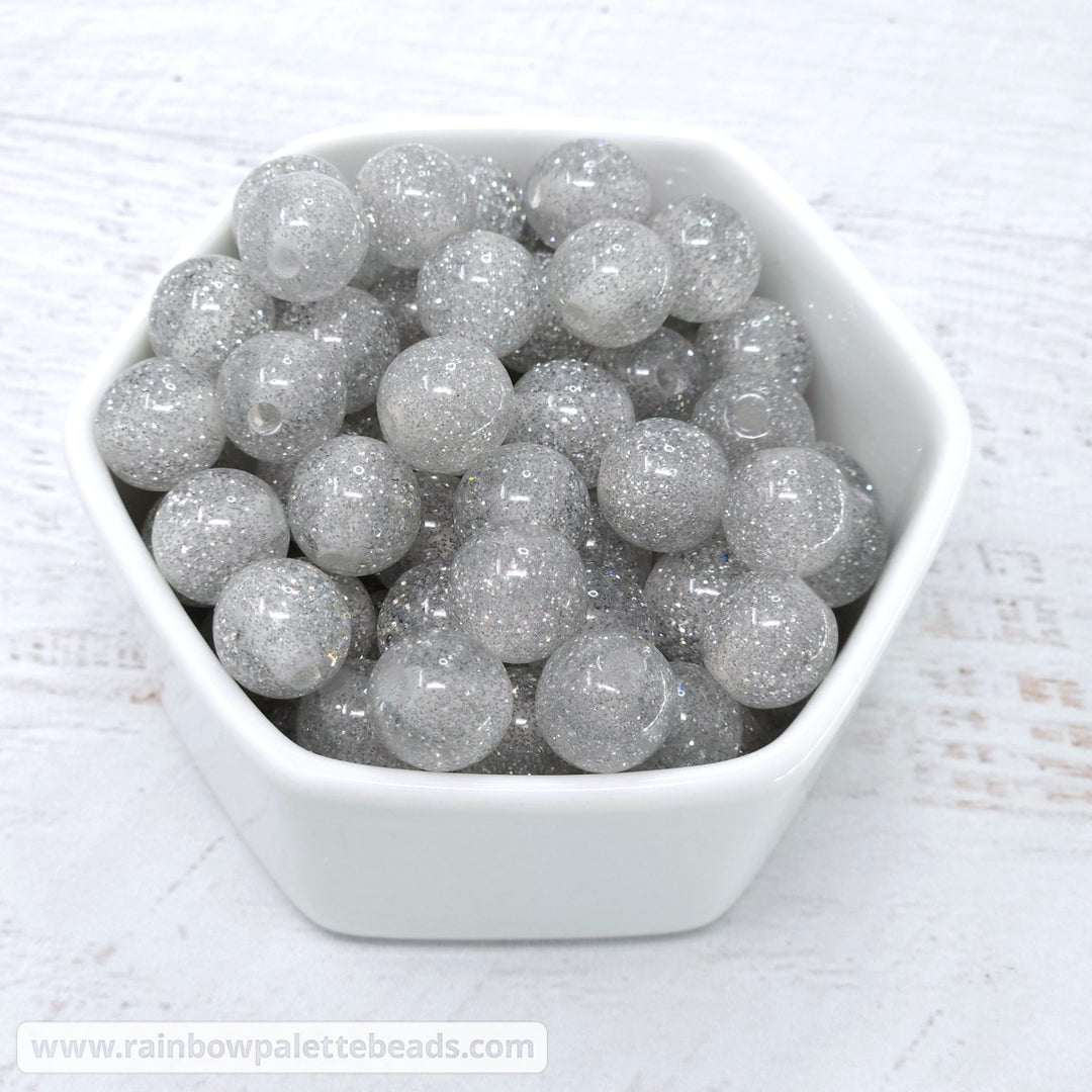 12mm Silver Glitter Beads Beads