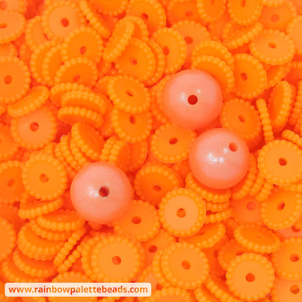 12mm Tangerine Orange Thin Dots Silicone Spacer Beads (multipack) Beads