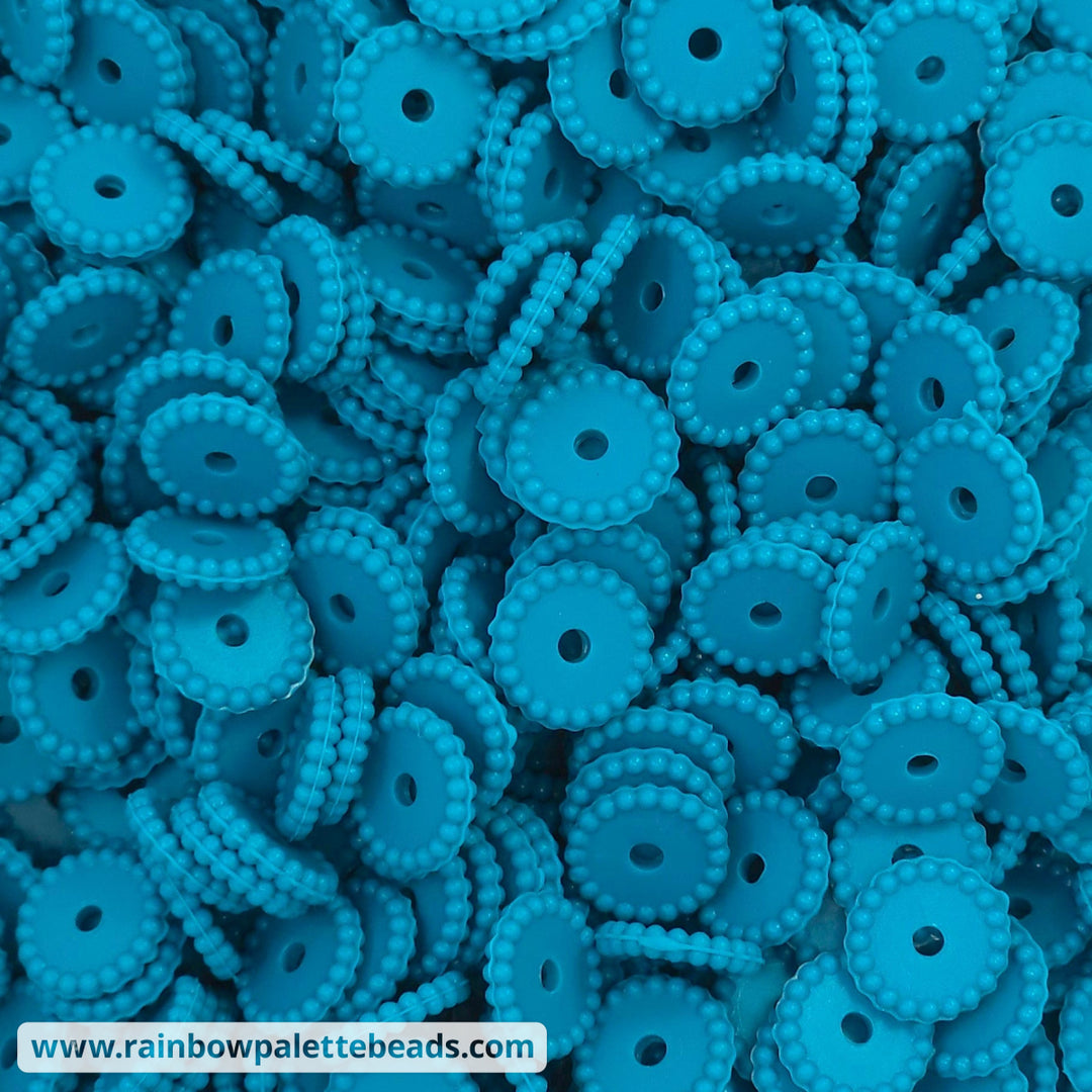 12mm Teal Blue Thin Dots Silicone Spacer Beads (multipack) Beads
