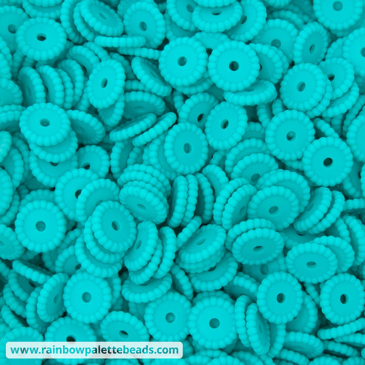 12mm Turquoise Thin Dots Silicone Spacer Beads (10 Beads) - 10 Beads - Beads