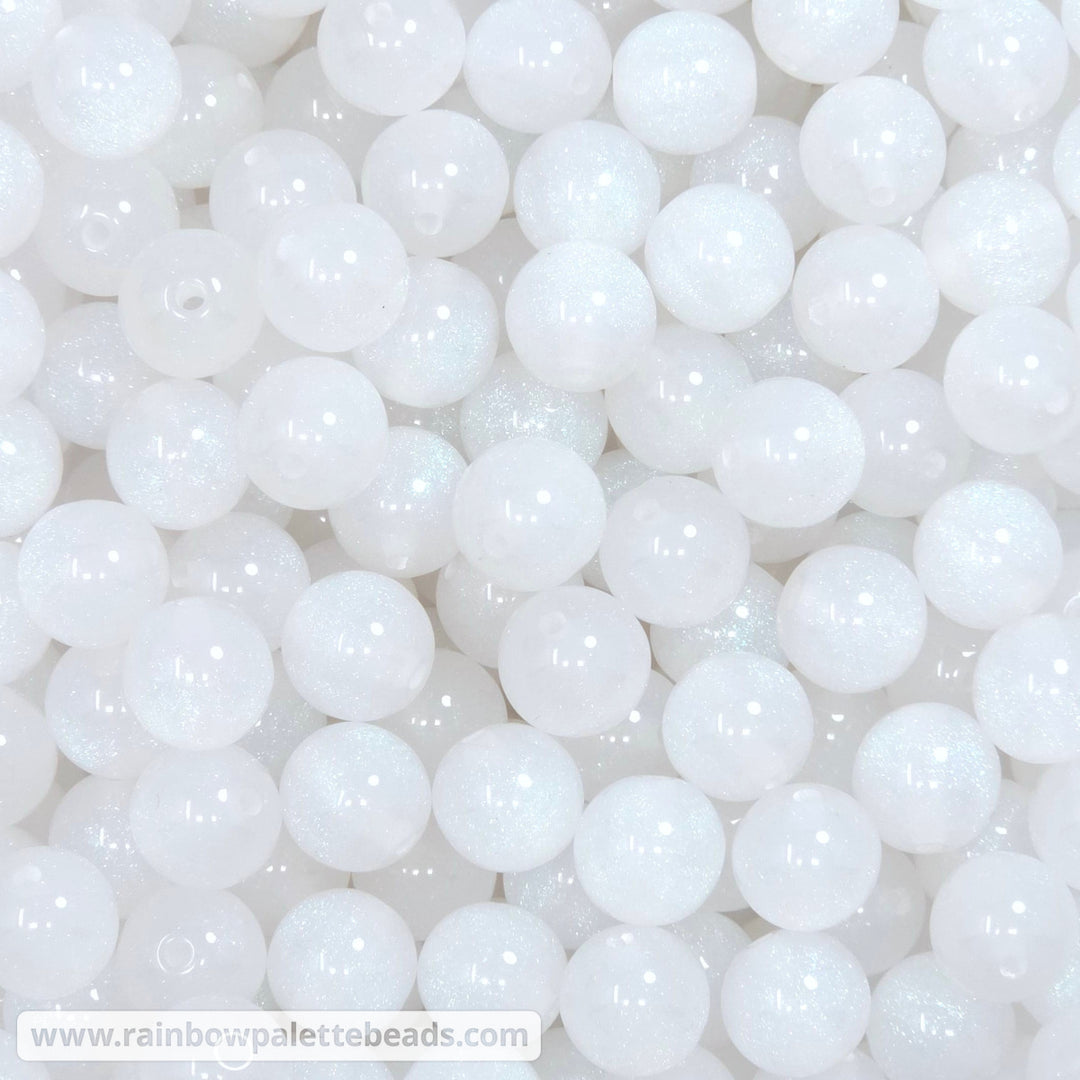 12mm White Glitter Shimmer Acrylic Bead Mix (10 beads) - Beads