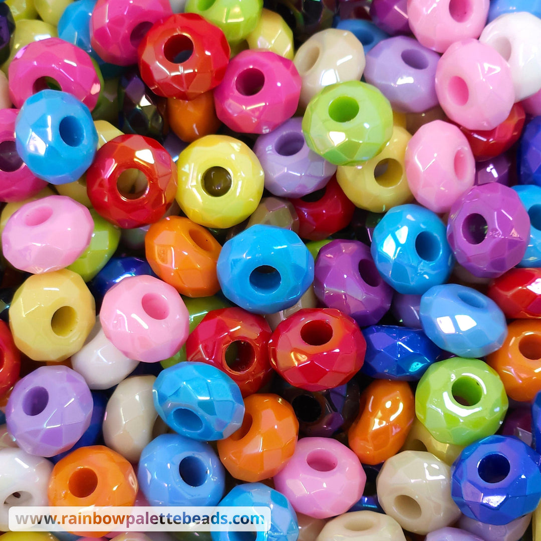 14mm AB Assorted Color Faceted Acrylic Abacus Spacer Beads (10 beads)