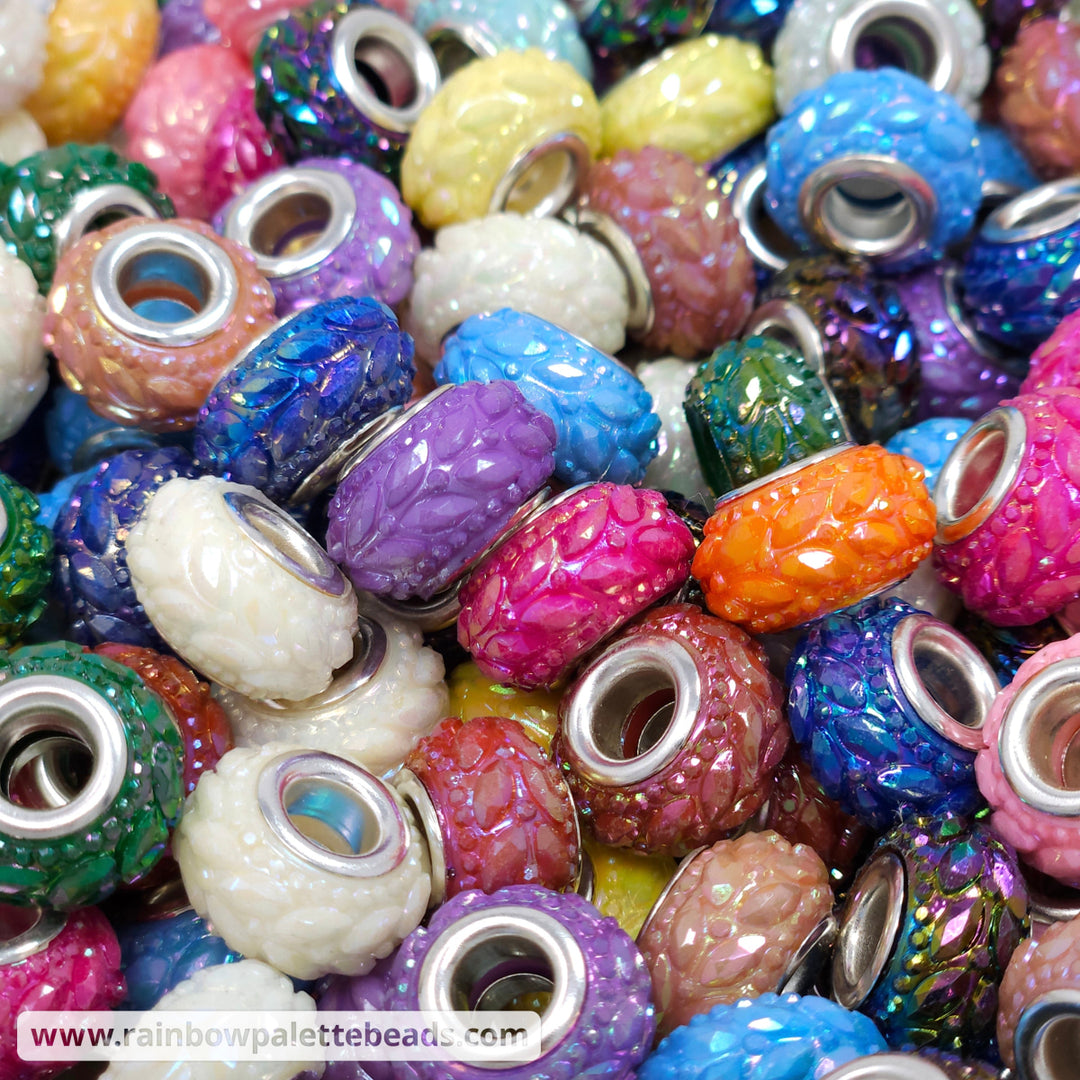 14mm AB Assorted Color Leaf & Dot Acrylic Abacus Spacer Beads (multipack)