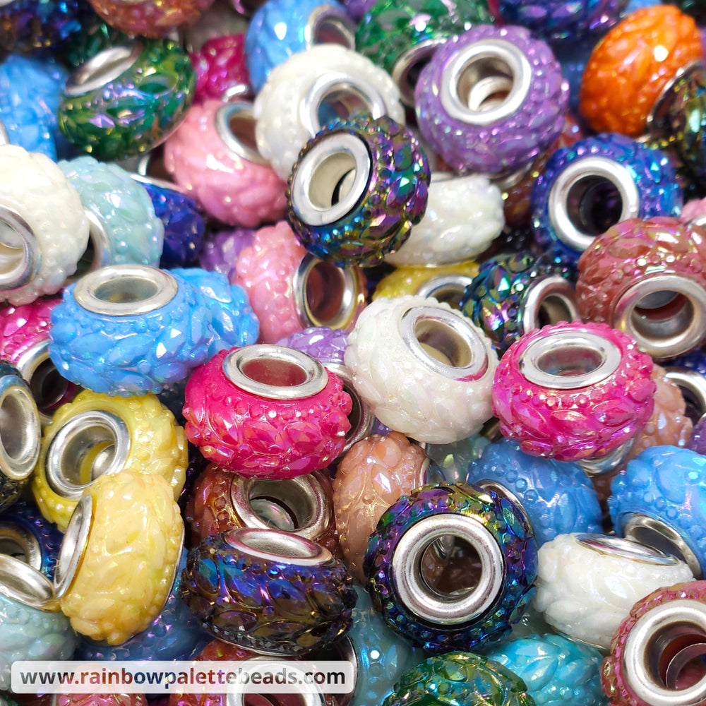 14mm AB Assorted Color Leaf & Dot Acrylic Abacus Spacer Beads (multipack)