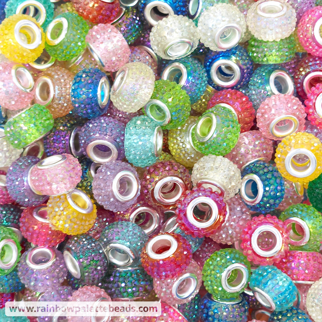 14mm AB Assorted Color Rhinestone Acrylic Abacus Spacer Beads (multipack)