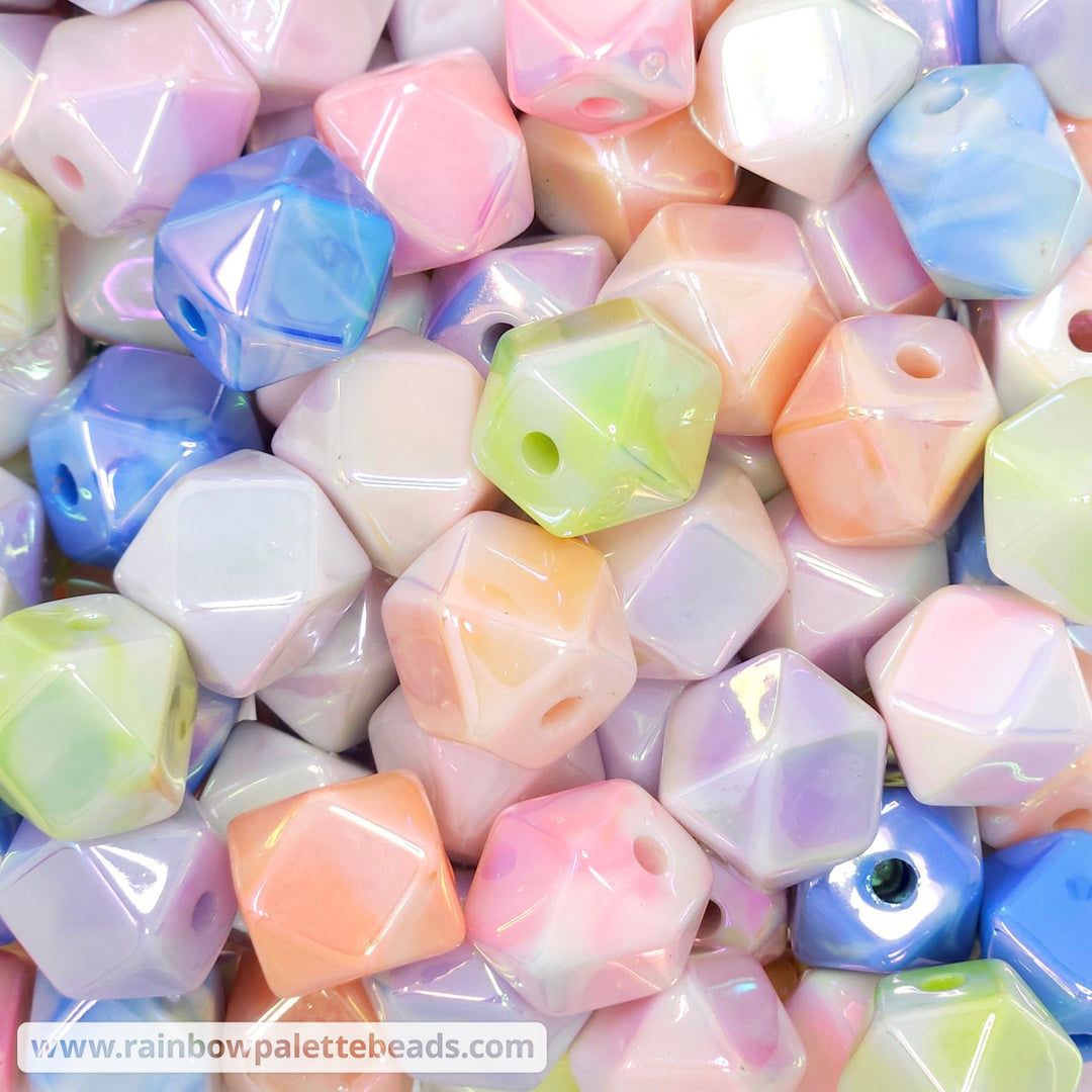 14mm AB Assorted Marbled Color Hexagonal Acrylic Bead Mix (10 beads) **discontinued** Beads