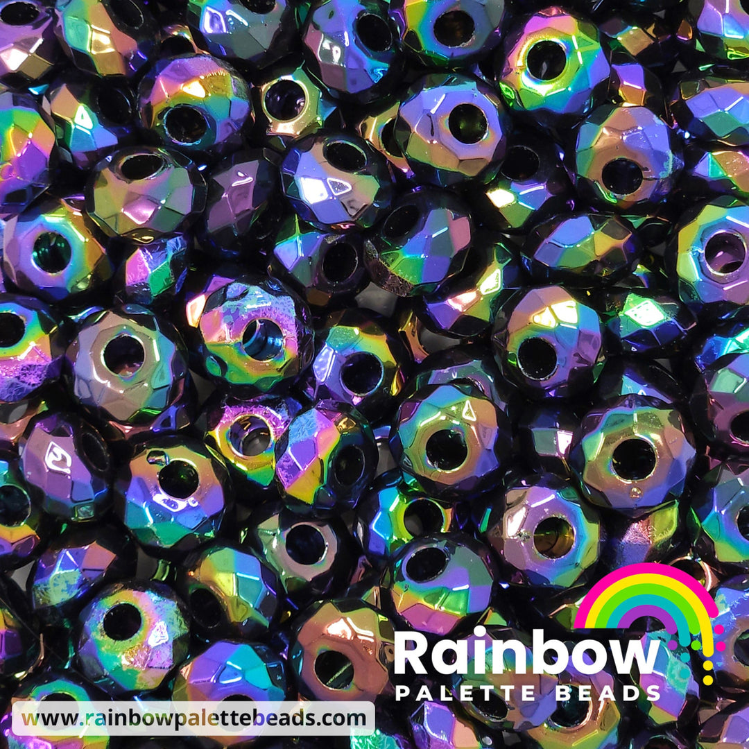 14mm AB Black Faceted Acrylic Abacus Spacer Beads (10 beads)