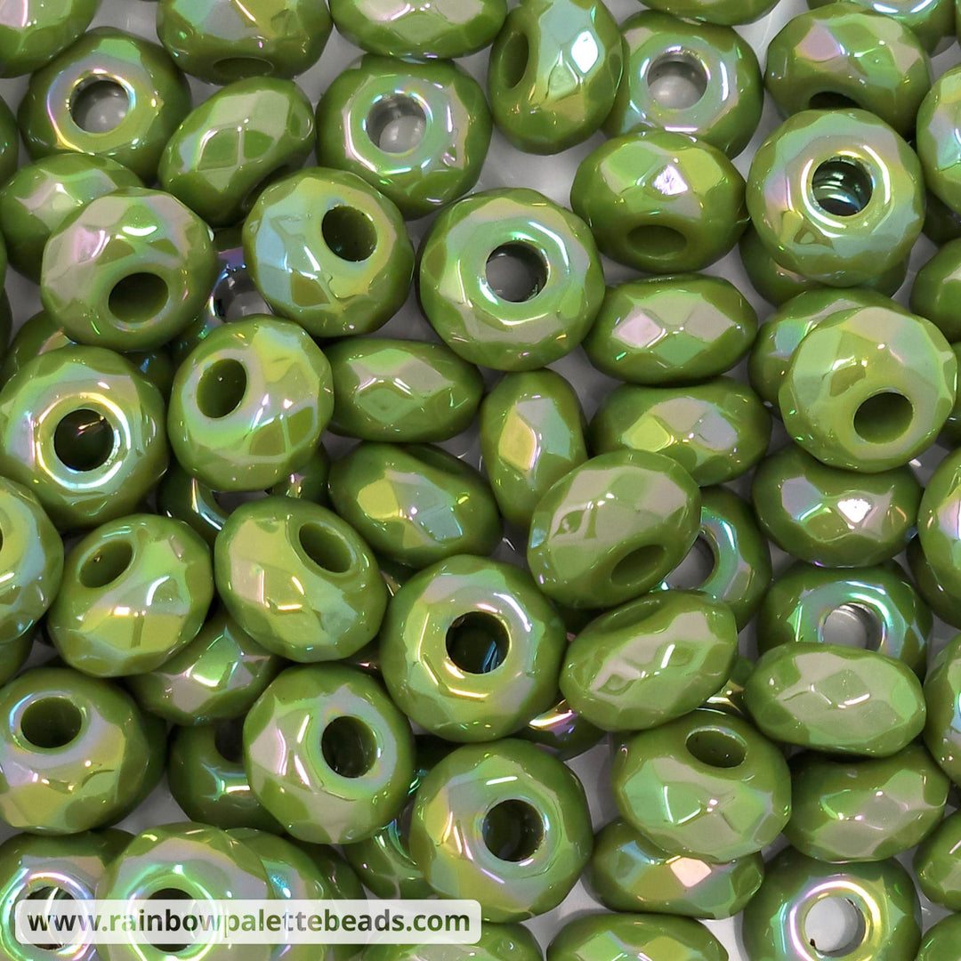 14mm AB Olive Green Faceted Acrylic Abacus Spacer Beads (10 beads)