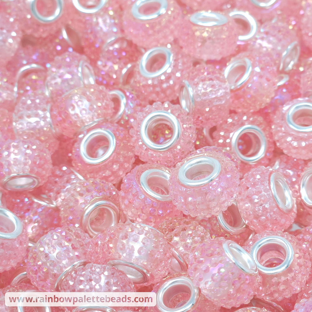 14mm AB Pink Rhinestone Acrylic Abacus Spacer Beads (multipack)