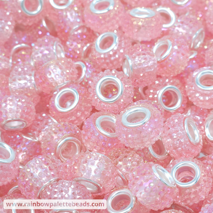 14mm AB Pink Rhinestone Acrylic Abacus Spacer Beads (multipack)