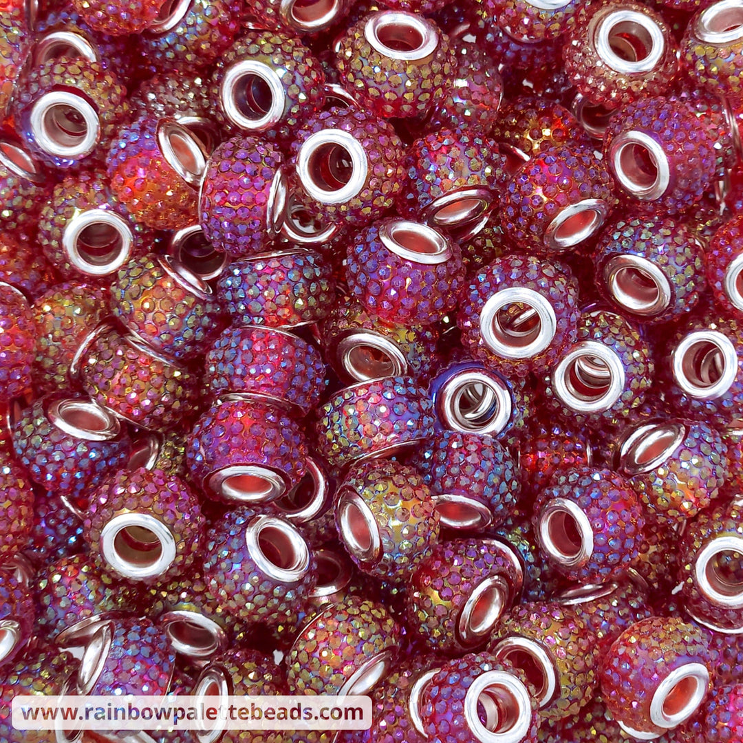 14mm AB Red Rhinestone Acrylic Abacus Spacer Beads (multipack)