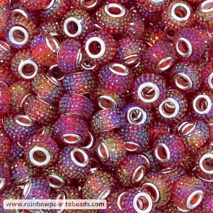 14mm AB Red Rhinestone Acrylic Abacus Spacer Beads (multipack)