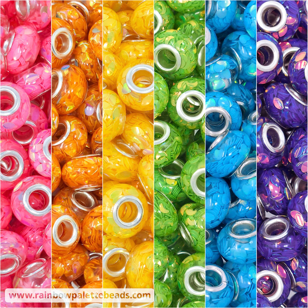 14mm Assorted Rainbow Colors Sequin Resin Abacus Spacer Bead Mix (30 beads)