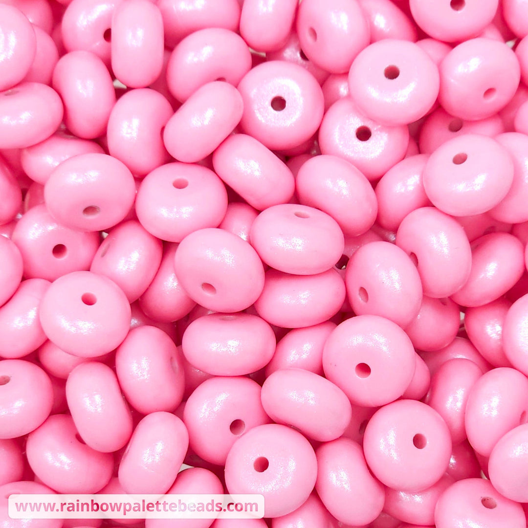 14mm Baby Pink Shimmer Pearl Abacus Silicone Beads (5 Beads) Beads