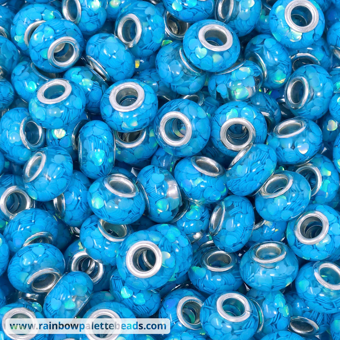 14mm Bright Blue Sequin Resin Abacus Spacer Beads (multipack)