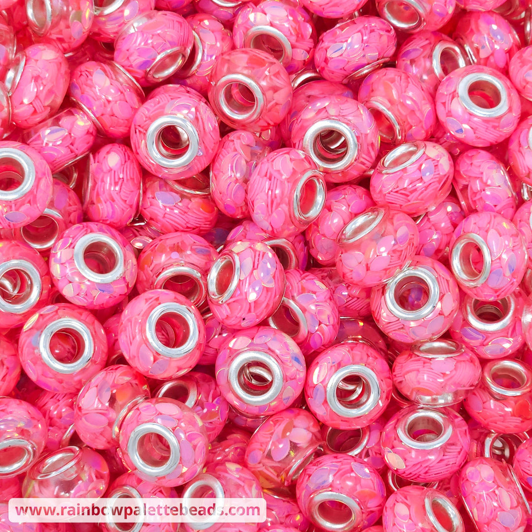 14mm Bright Pink Sequin Resin Abacus Spacer Beads (multipack)