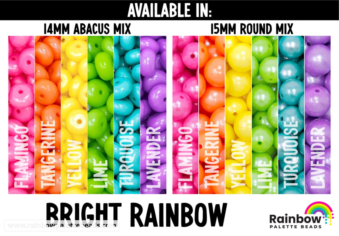 14mm Bright Rainbow Shimmer Pearl Abacus Spacer Silicone Bead Mix (30 beads) Beads