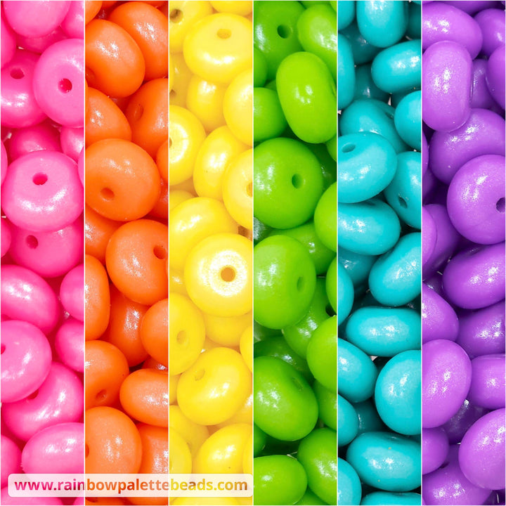 14mm Bright Rainbow Shimmer Pearl Abacus Spacer Silicone Bead Mix (30 beads) Beads