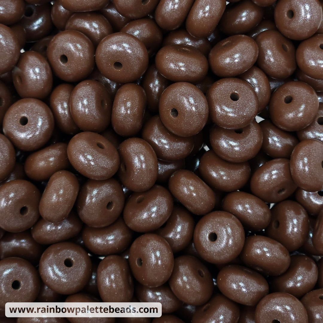 14mm Chocolate Brown Shimmer Pearl Abacus Silicone Beads (5 Beads) Beads