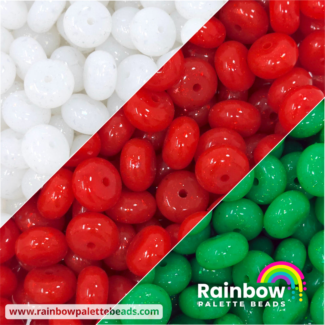 14mm Christmas Glossy Glitter & Foil Confetti Jelly Abacus Spacer Silicone Bead Mix (30 beads) Beads