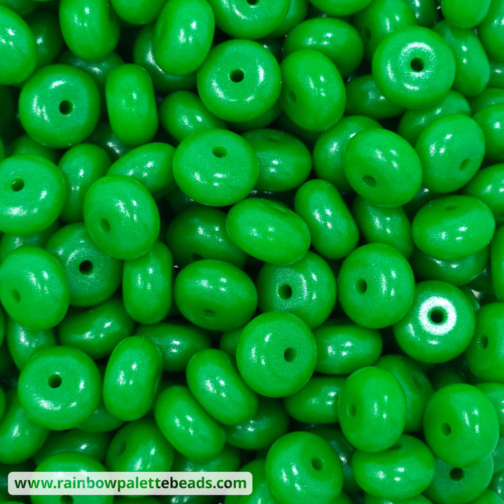 14mm Christmas Kelly Green Shimmer Pearl Abacus Silicone Beads (5 Beads) Beads