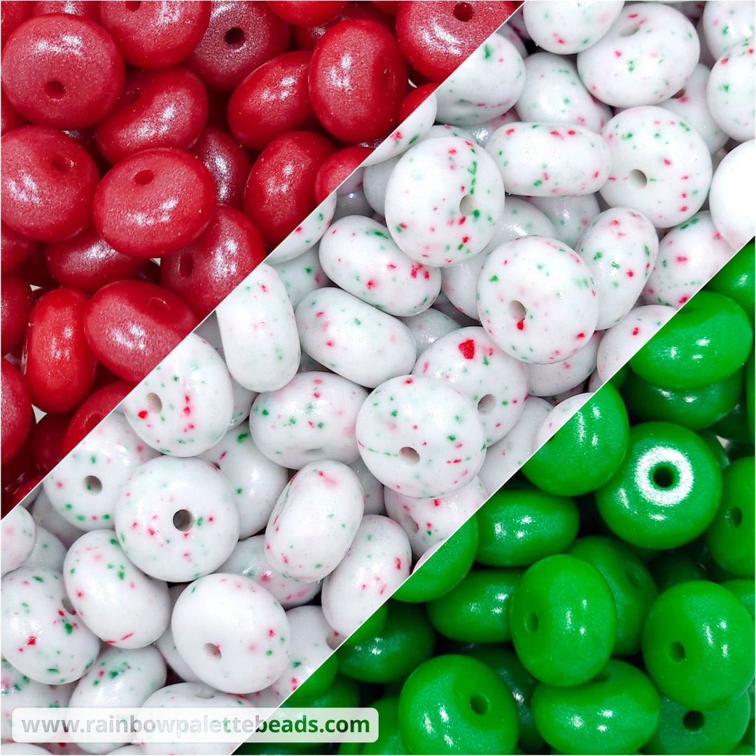 14mm Christmas Shimmer Pearl Abacus Spacer Silicone Beads (30 beads) Beads