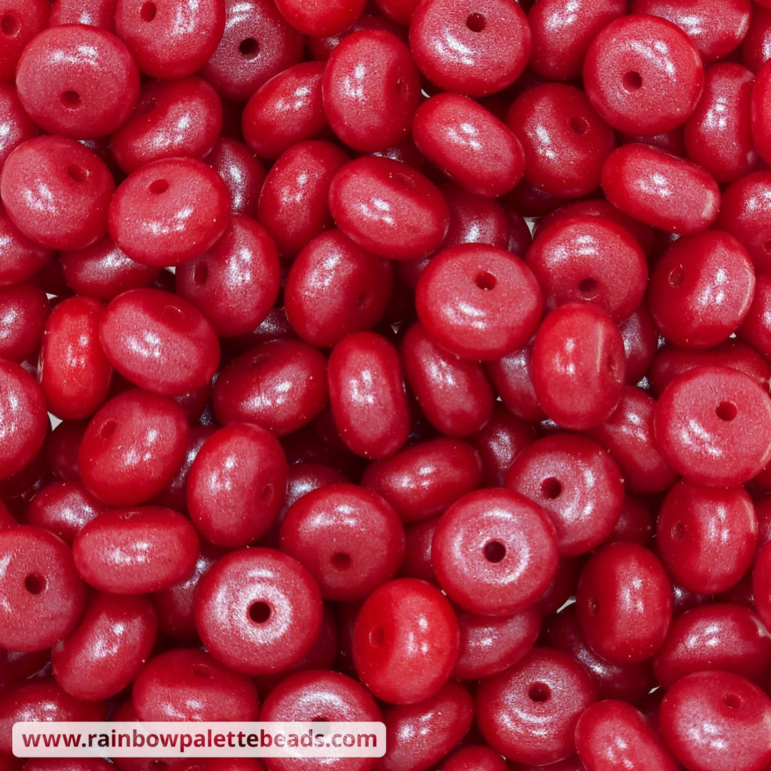 14mm Cranberry Red Shimmer Pearl Abacus Silicone Beads (5 Beads) Beads