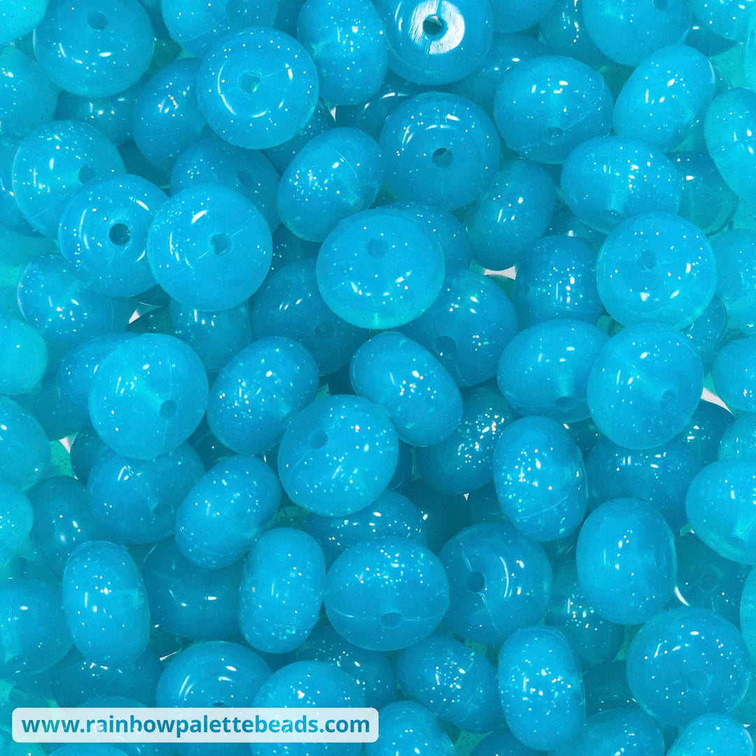 14mm Deep Cyan Glitter Jelly Silicone Abacus Beads (5 beads) Beads