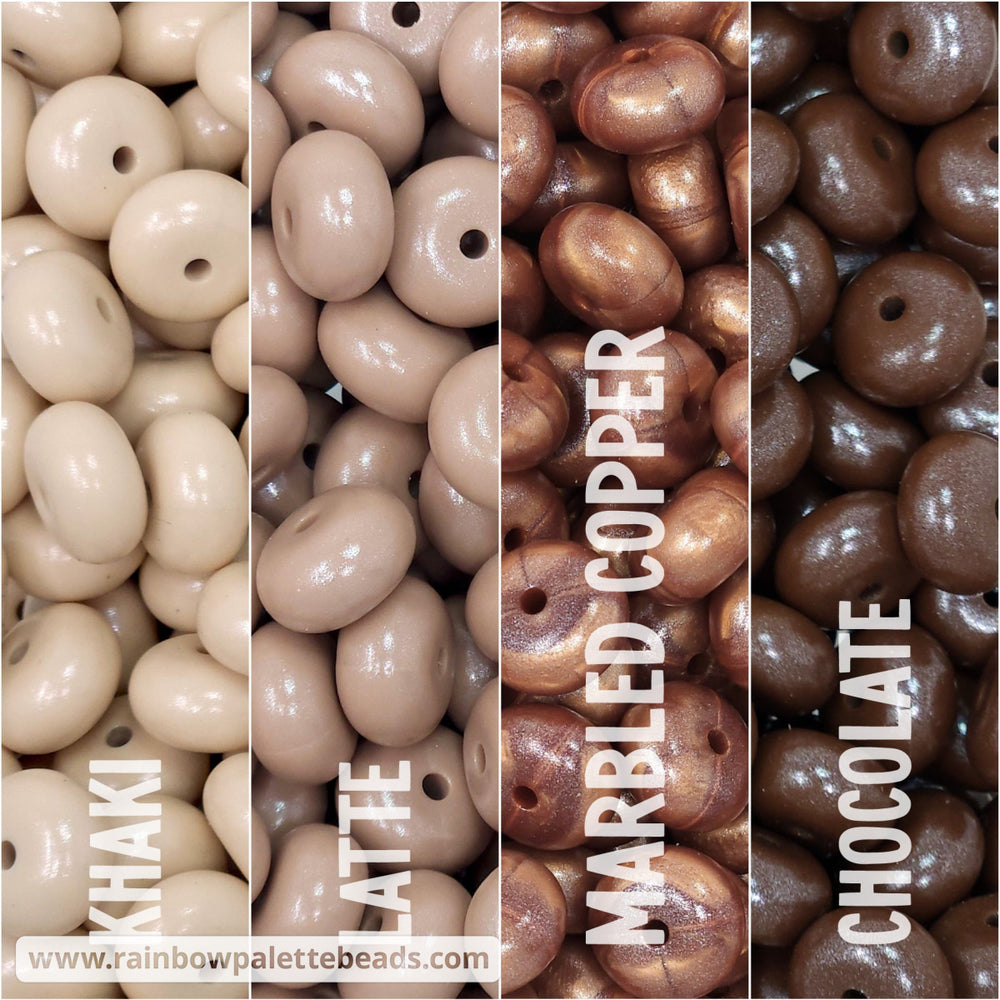 14mm Earthy Neutrals Shimmer Pearl Abacus Spacer Silicone Beads (40 beads) Beads