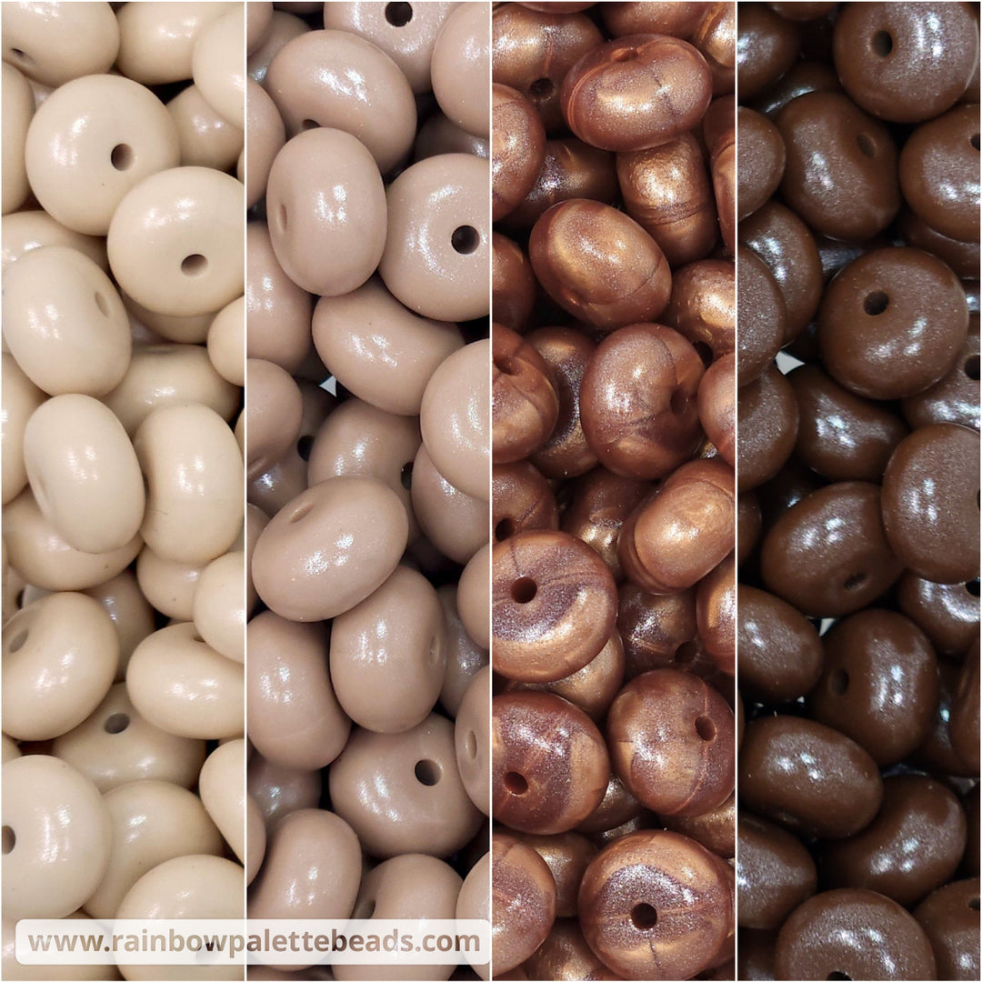 14mm Earthy Neutrals Shimmer Pearl Abacus Spacer Silicone Beads (40 beads) Beads