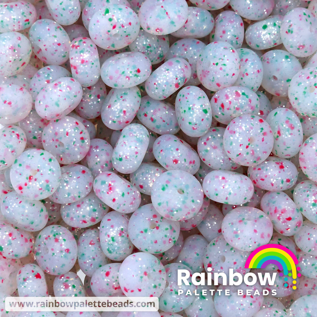 14mm Exclusive Icy Peppermint Bark Glitter Silicone Abacus Beads (5 beads) Beads