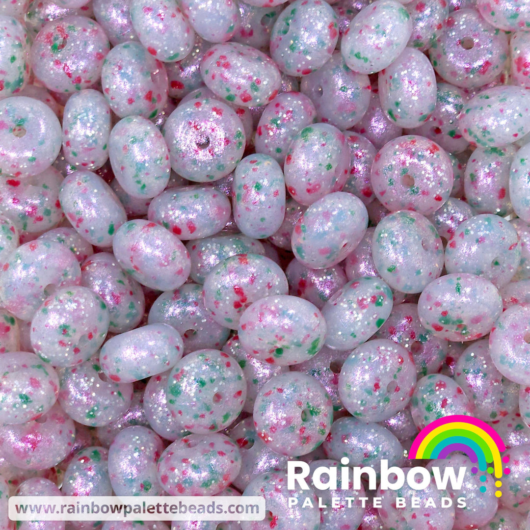 14mm Exclusive OPAL Icy Peppermint Bark Glitter Silicone Abacus Beads (5 beads) Beads