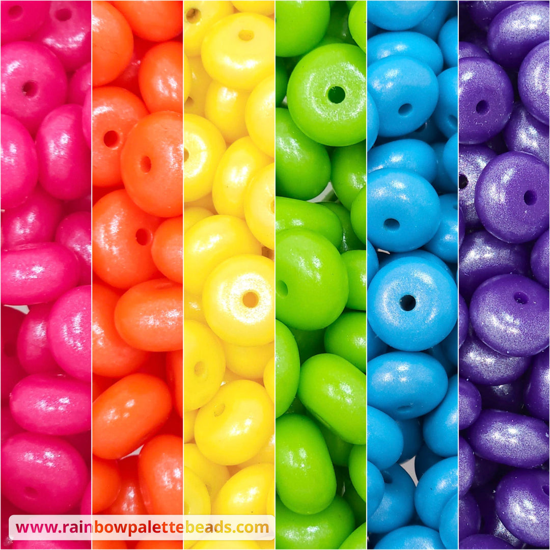 14mm Fuchsia Rainbow Shimmer Pearl Abacus Spacer Silicone Bead Mix (30 beads) Beads