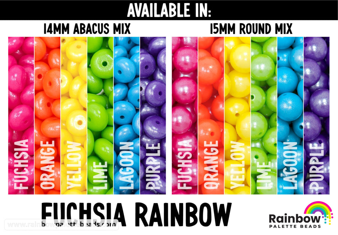 14mm Fuchsia Rainbow Shimmer Pearl Abacus Spacer Silicone Bead Mix (30 beads) Beads