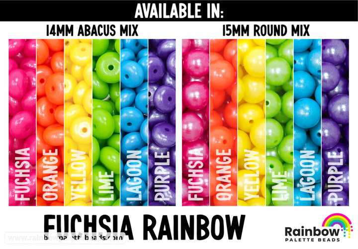 14mm Fuchsia Rainbow Shimmer Pearl Abacus Spacer Silicone Bead Mix (30 beads) Beads