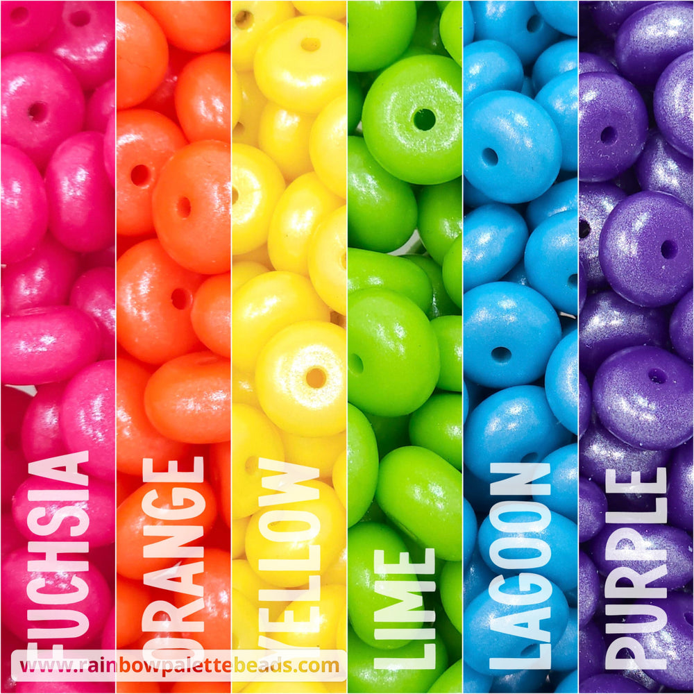 14mm Fuchsia Rainbow Shimmer Pearl Abacus Spacer Silicone Bead Mix (30 beads) Beads