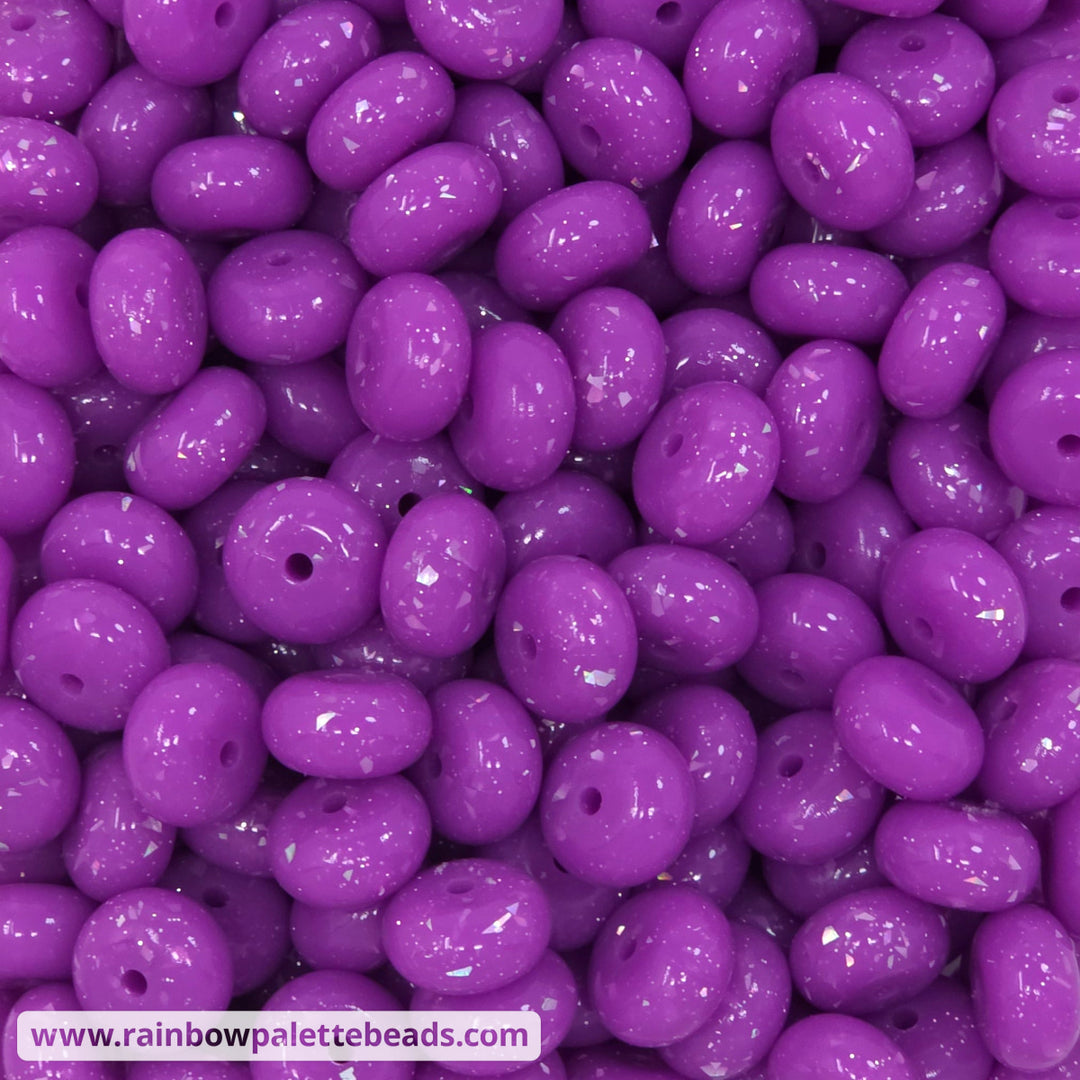 14mm Glossy Bright Orchid Purple Glitter & Foil Confetti Jelly Silicone Abacus Beads (5 beads) - Beads