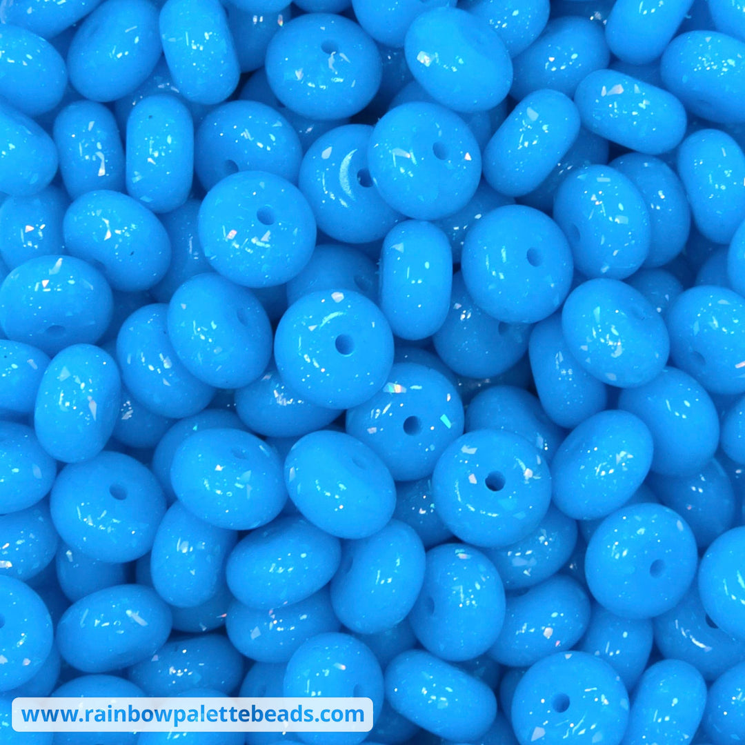 14mm Glossy Bright Sky Blue Glitter & Foil Confetti Jelly Silicone Abacus Beads (5 beads) - Beads