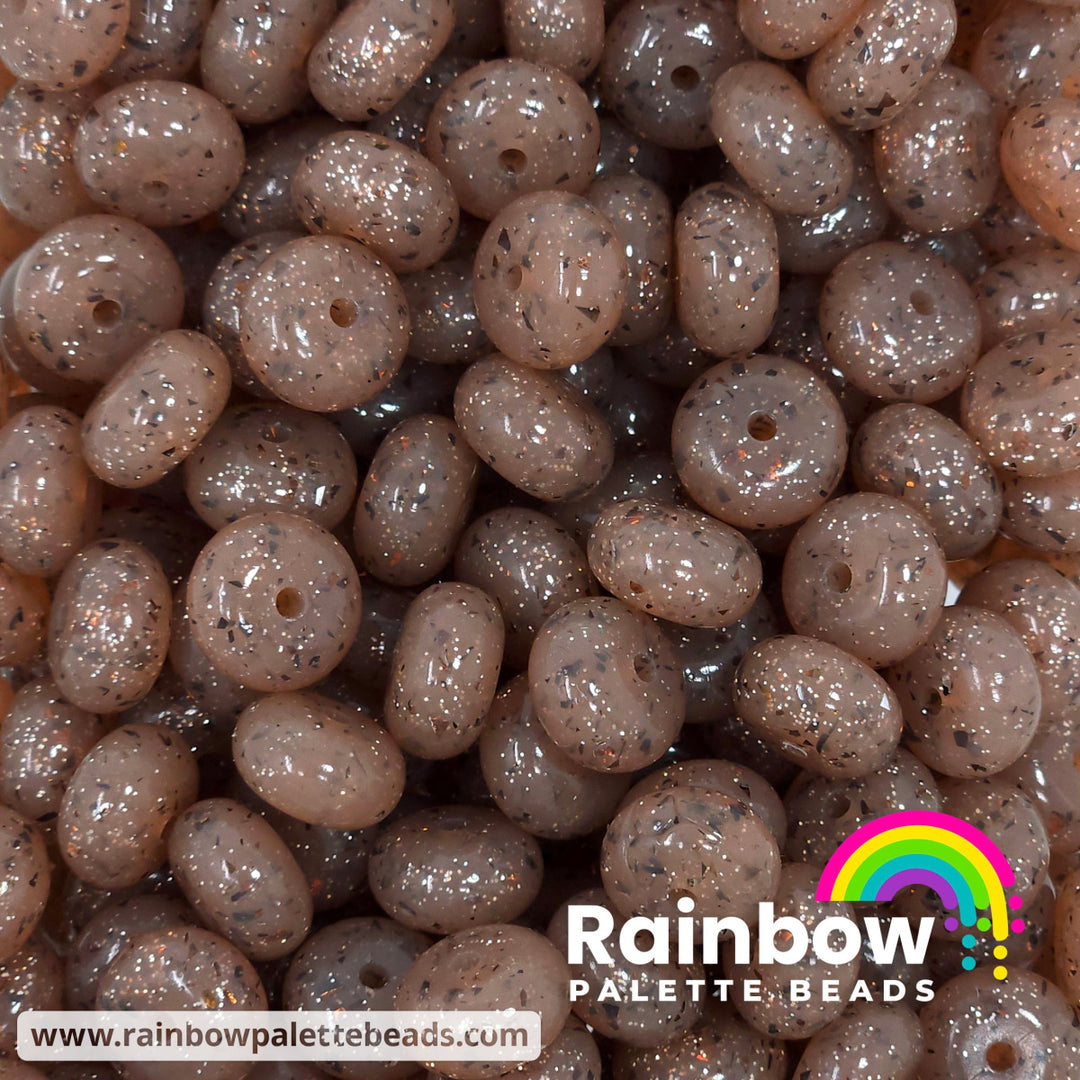 14mm Glossy Brown Glitter & Foil Jelly Silicone Abacus Beads (5 beads) Beads