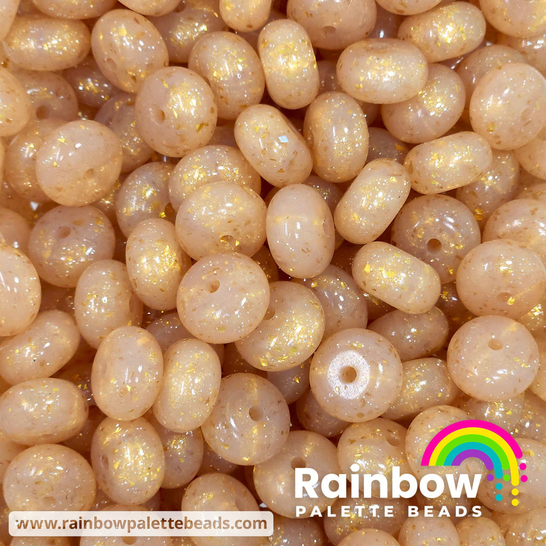 14mm Glossy Deluxe Gold Nugget Glitter Jelly Silicone Abacus Beads (5 beads) Beads