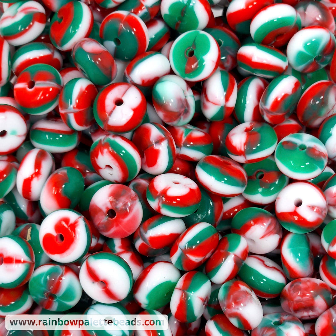 14mm Glossy Marbled Christmas Silicone Abacus Beads (5 beads) Beads