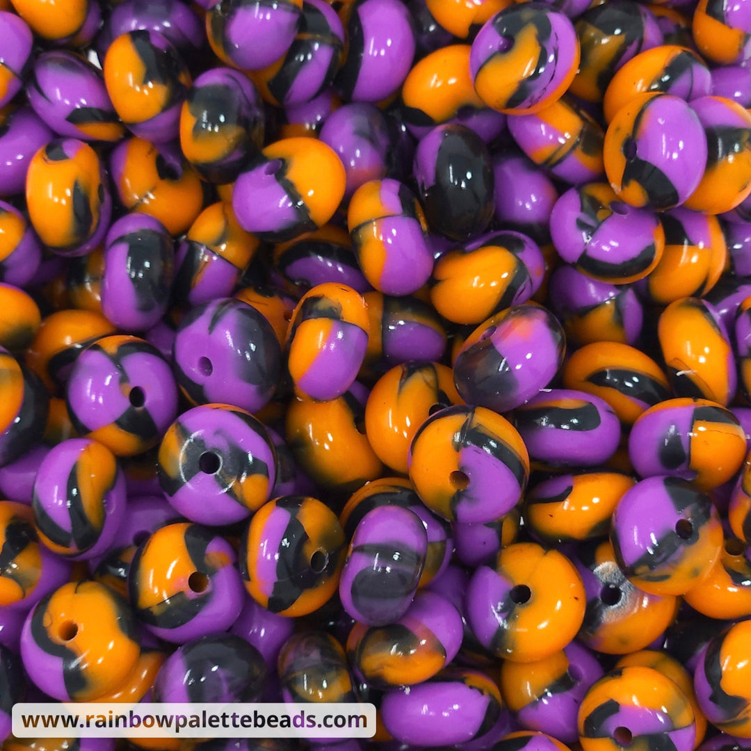 14mm Glossy Marbled Halloween Swirl Silicone Abacus Beads (5 beads) Beads