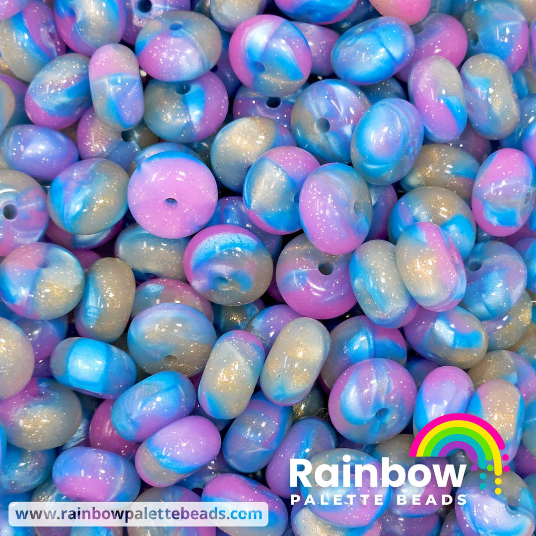 14mm Glossy Mermaid Glitter Jelly Silicone Abacus Beads (5 beads) Beads