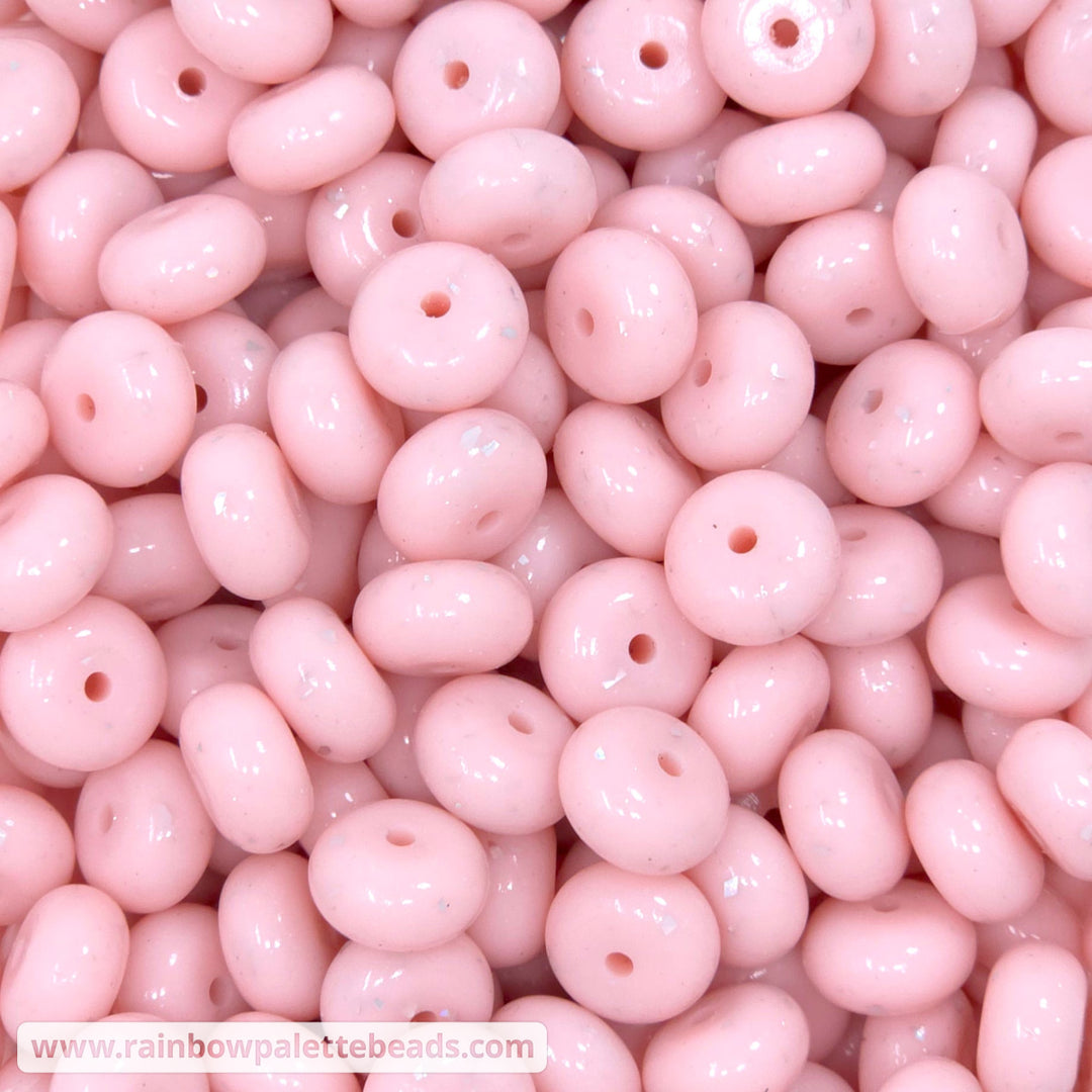 14mm Glossy Opaque Ballet Pink Glitter & Foil Confetti Jelly Silicone Abacus Beads (5 beads) - Beads