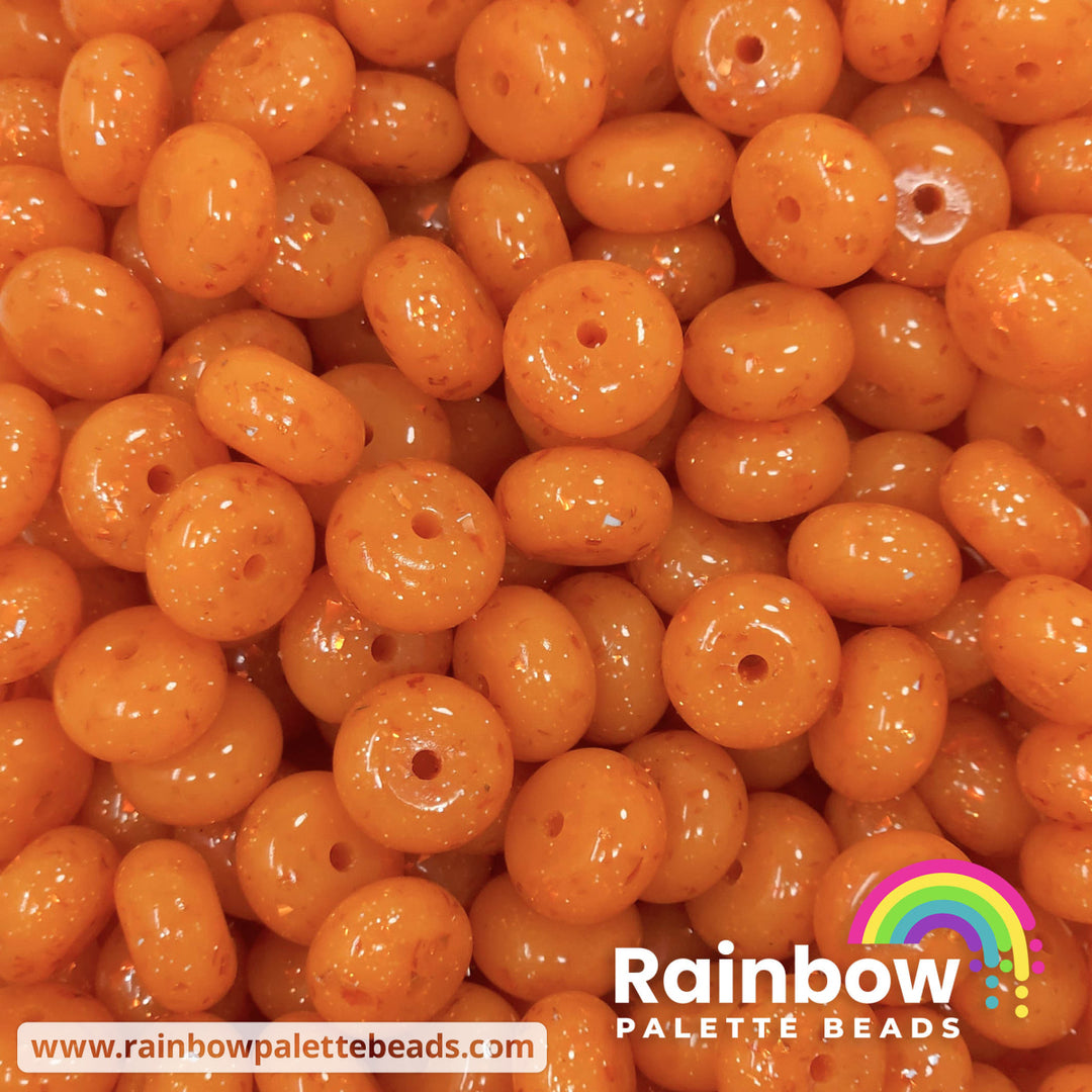 14mm Glossy Orange Glitter & Foil Jelly Silicone Abacus Beads (5 beads) Beads