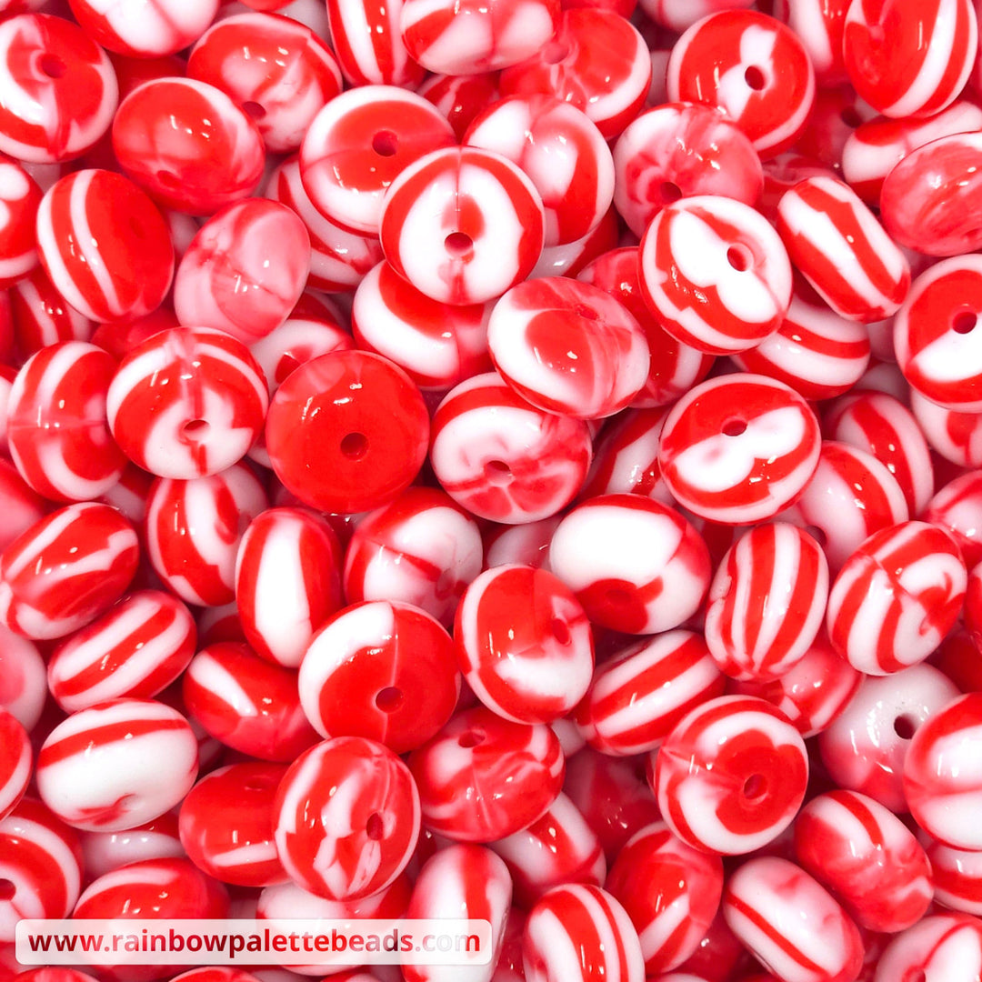 14mm Glossy Peppermint Swirl Silicone Abacus Beads (5 beads) Beads