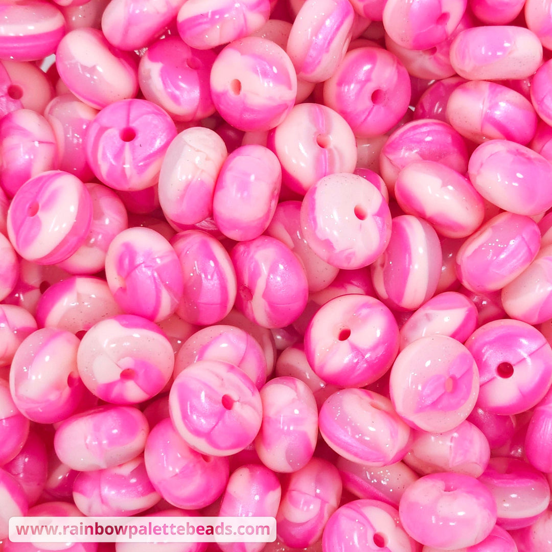 14mm Glossy Pink Monochrome Swirl Silicone Abacus Beads (5 beads) Beads