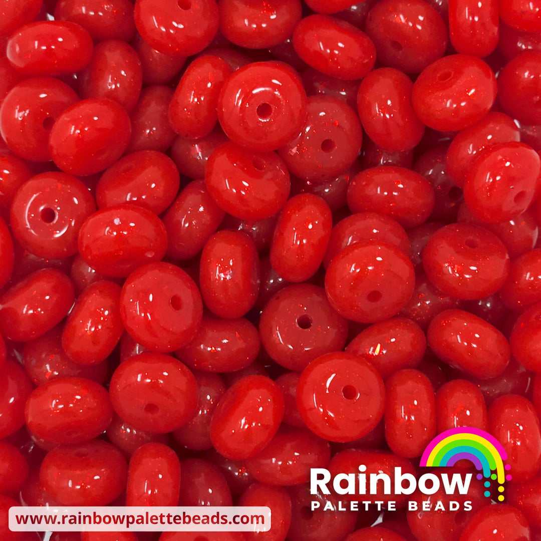 14mm Glossy Red Glitter & Foil Confetti Jelly Silicone Abacus Beads (5 beads) Beads