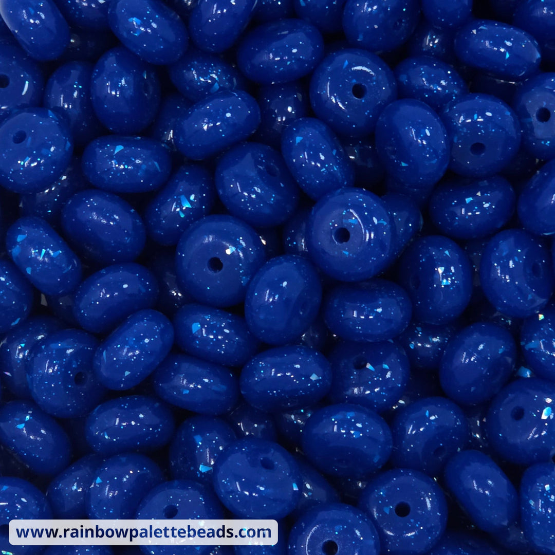 14mm Glossy Sapphire Blue Glitter & Foil Confetti Jelly Silicone Abacus Beads (5 beads) - Beads