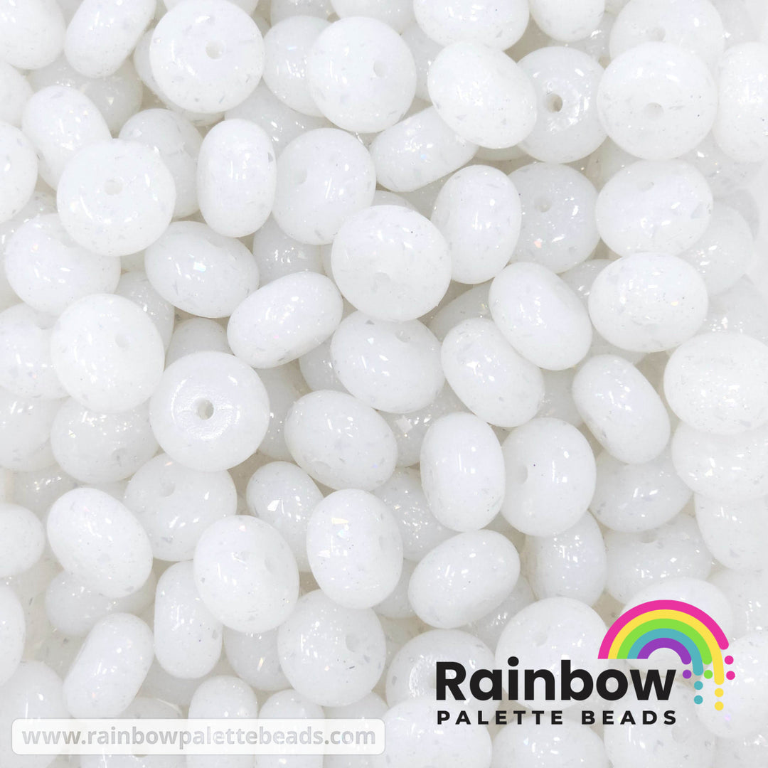 14mm Glossy White Iridescent Glitter & Foil Jelly Silicone Abacus Beads (5 beads) Beads